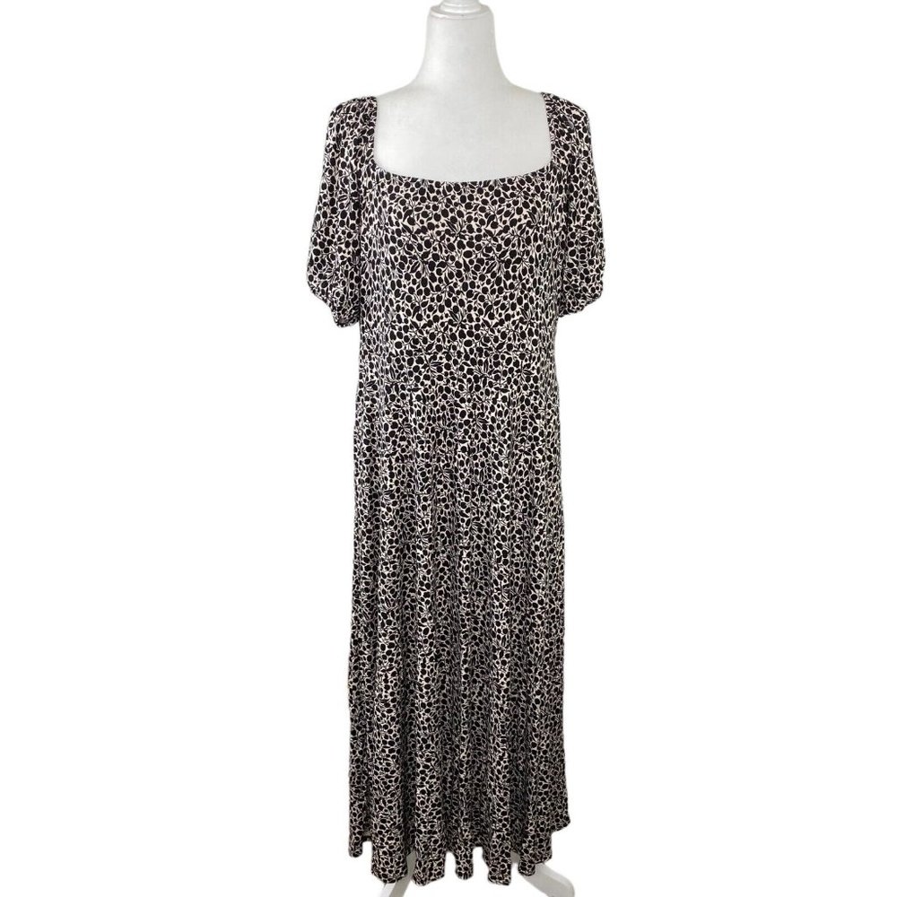 Boden Square Neck Jersey Maxi Dress Flora Sprig Black & Cream Sz 14 R (US)